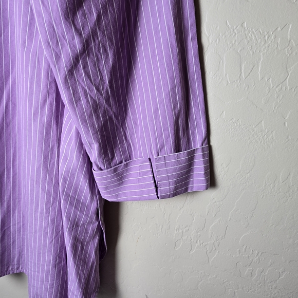 J. Jill Purple and White Pinstriped Top With Side Buttons Preppy Casual - Picture 9 of 13